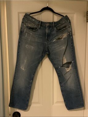 Frame Denim womens Blue Distressed Jeans sz tag 33 waist 17  rise 11 inseam 26
